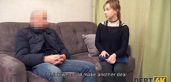 DEBT4k. Man comes to the teen Russian debtor and drills shaved pussy soon
